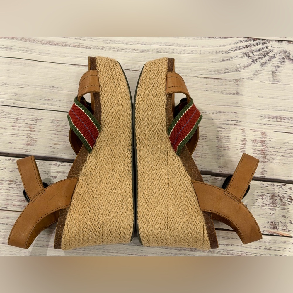 OTBT Sandals Womens 7.5 Top Sail Espadrilles Wedge Brown Leather Beach Hippie - Picture 4 of 8